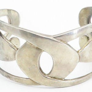 Heavy Sterling Silver Bracelet Modernist Cuff Vintage Openwork Bracelet Signed Winterthur Museum