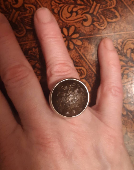 Barry Brinker 950 Silver Agate Heraldic Ring Mens