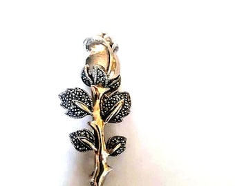 Art Deco Sterling Silver Marcasite Rose Brooch