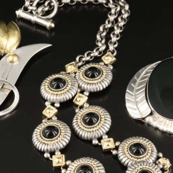 Estate Heavy Italian Handmade Sterling Silver Fancy Link Gilded Vermeil Necklace Vintage
