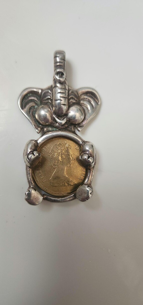 Large Solid Sterling Silver Elephant Pendant pict… - image 3