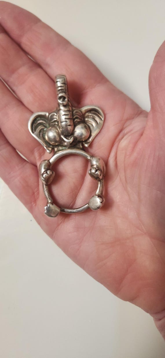 Large Solid Sterling Silver Elephant Pendant pict… - image 2