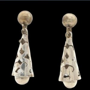 Estate Vintage Dangle Drop Earrings Openwork Sterling Silver Screw backs