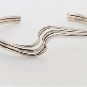 Mexican Handmade Sterling Silver Bracelet Cuff Vintage Abstract Openwork Dainty
