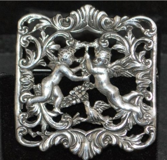 Rare Large Cini Sterling Silver Brooch Vintage Fl… - image 1