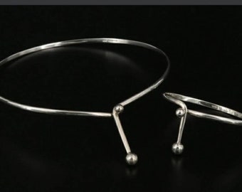 Estate Mexican Minimalist Sterling Silver Y Necklace Bracelet Modern