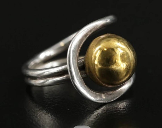 Mexican Modern Sterling Silver Ring Dome Gold Wash