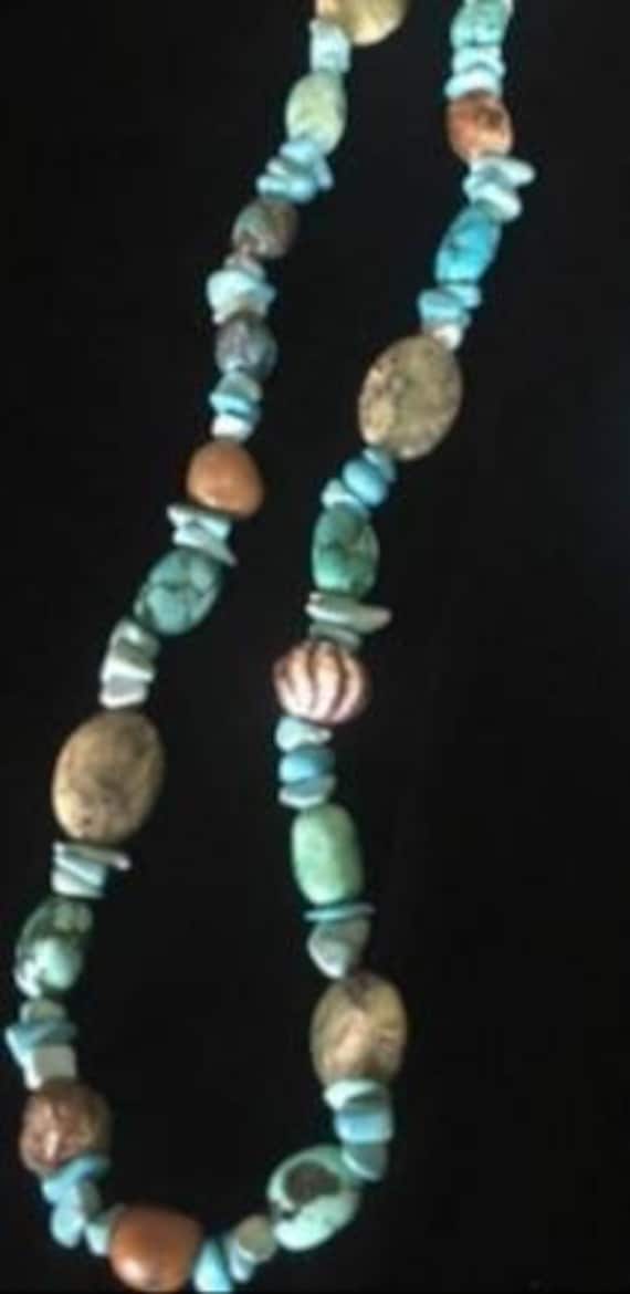 Estate Large Turquoise Nuggets Beaded Stone  Sterl