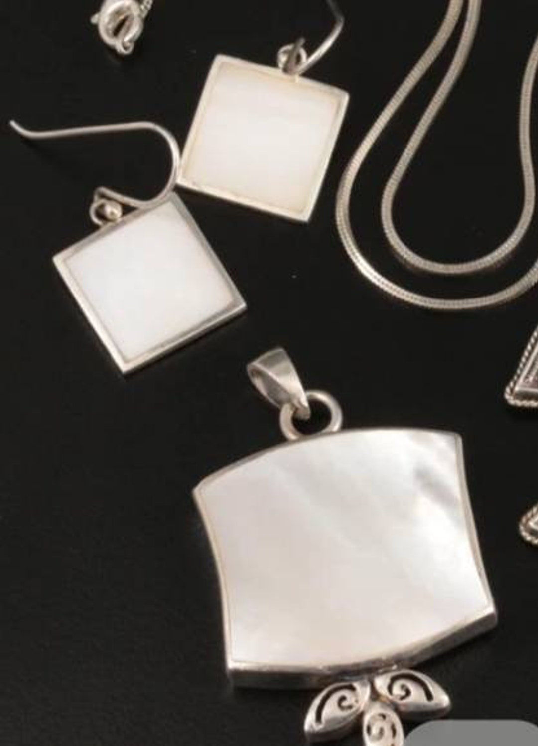 Estate Mother of Pearl Sterling Silver Necklace Earrings Pendant Modern ...