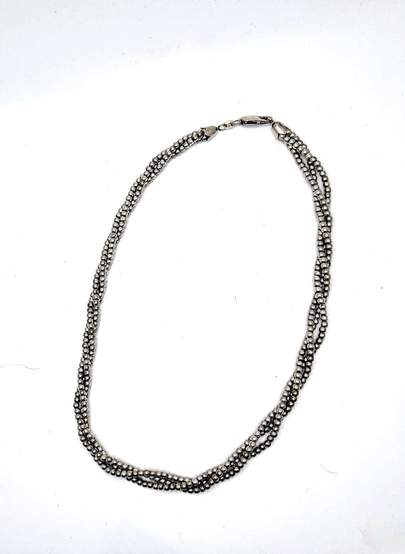 Estate Heavy Italian Sterling Silver Beaded Necklace Torsade