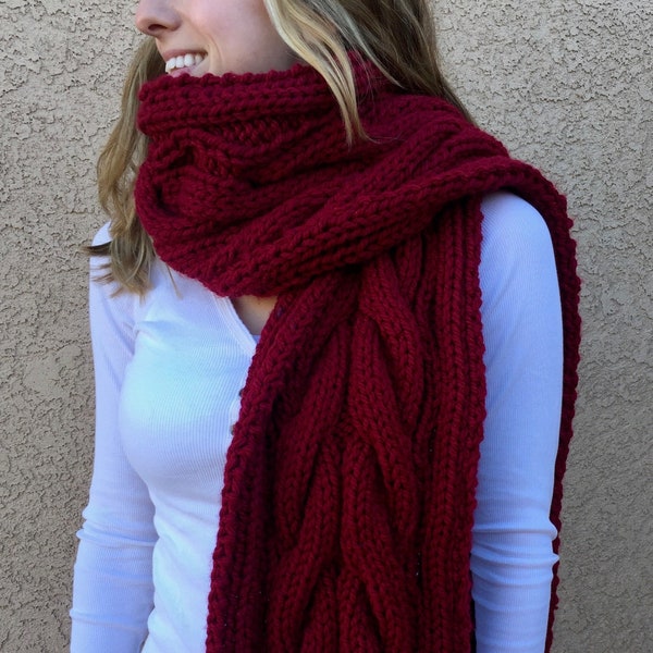 Knit Scarf Pattern: Chunky Cable Knit Fringed Scarf, INSTANT DIGITAL DOWNLOAD