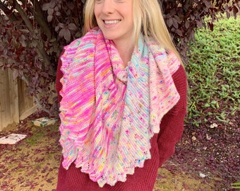 Knit Shawl Pattern: Color Swirl Shawl,  PDF  Instant Digital Download