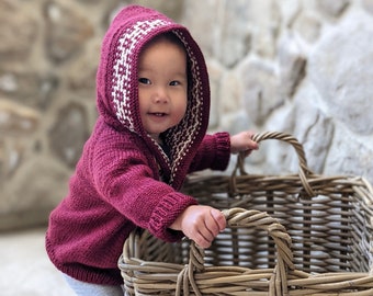 Baby Mosaic Cardigan Knitting Pattern: Hooded Raglan Sweater (PDF Download)