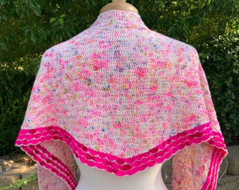 Hand Knit Shawl: Crocheted With Beautiful Lace Edging