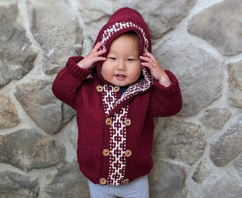 Baby Mosaic Cardigan: Baby Sweater Knitting Pattern, Hooded Sweater for Babies and Toddlers / Raglan / Unisex PDF Instant Digital Download image 2