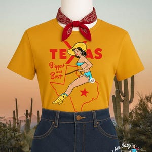 Texas Pinup Girl T Shirt, Retro Western Tee, Cowgirl Gift, Western Shirt, 1950s Vintage T Shirt, Tourist T Shirt, Texas holiday Tee