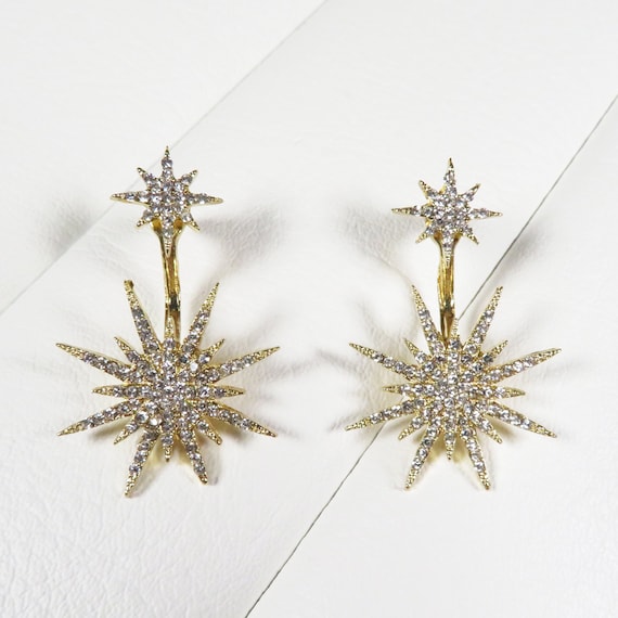 Vintage Atomic Gold Starburst Crystal Earrings / Studs / Pinup | Etsy