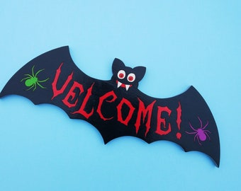 Halloween, Wooden, Decoration, Vampire, Bat, Dracula, Welcome Sign, Falls decor, Hanging Wall plaque, Gothic, Handcrafted, Gifts, Spooky