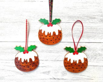 Handmade, christmas pudding, wooden tree hanging, handcrafted, hand painted, Christmas gift, tree baubell, decoration, festive, decor,