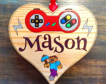 Bespoke wooden name plaques, signs, heart, childrens door name plate, gaming sign, minecraft