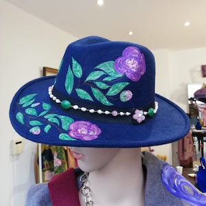 Hand painted hat, camellia