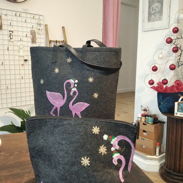 Sac et trousse de toilette flamant rose