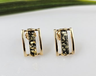 Small green Amber stud earrings. Minimalistic Amber earrings. Green amber post. Gold plated Sterling silver 925