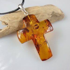 Amber Cross. Raw amber pendant, gemstone cabochon, unpolished natural Baltic Amber, unisex pendant, jewelry for man, gift handmade