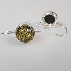 Amber and Silver earrings. Sterling silver 925 Green Amber earrings. Honey Amber earrings. Round Hanging Modern Handmade Earrings Gift Best