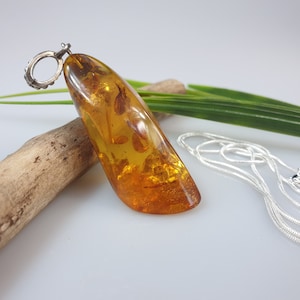 Large Raw Baltic Amber Pendant: Natural Yellow Brown Stone