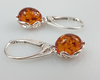 Small Amber earrings. Brown Baltic Amber and Sterling silver 925. Amber jewelry. Silver earrings. Bernstein Ohrringe. Ambra. boucles d&#39;oreil