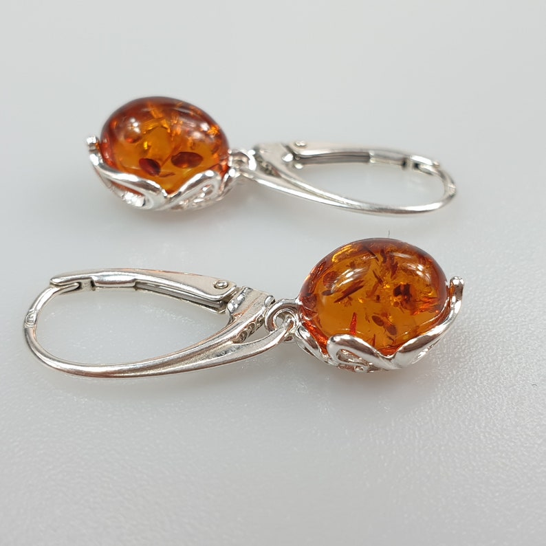 Small Amber earrings. Brown Baltic Amber and Sterling silver 925. Amber jewelry. Silver earrings. Bernstein Ohrringe. Ambra. boucles d'oreil image 1