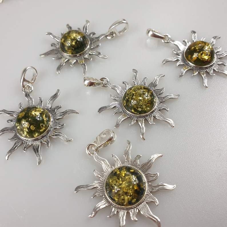 Sterling silver baltisk bärnsten flammande solhänge solcellsdrivet bild 6