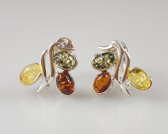 Amber earrings. Silver earrings. Sterling silver 925. Small amber earrings. Amber jewelry Short Amber Earrings Handmade Multi Colour Amber