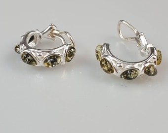 Baltic Amber Clip On Earrings: Sterling Silver Crystal Gemstone