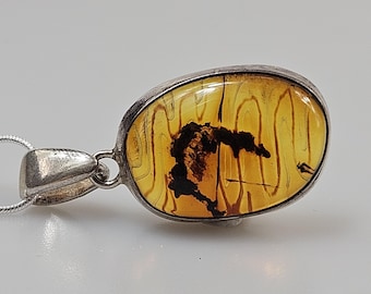 Amber pendant. Brown Handmade Amber. Sterling silver 925.  Certificated Baltic Amber. Amber luxury jewelry. Amber cabochon Square shape gift