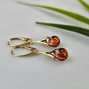 Amber Earrings, Gold Earring, Dangle hanging crystal earrings, Christmas gift for Her, Gemstone earring