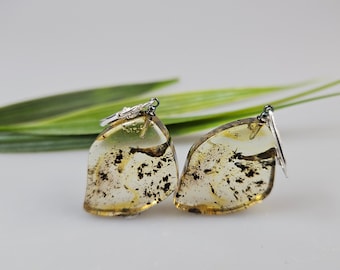 Green amber earrings, Handmade amber earrings,  Baltic amber earrings, unique amber teadrops. Amber earrings boucles d'orei, gold plated
