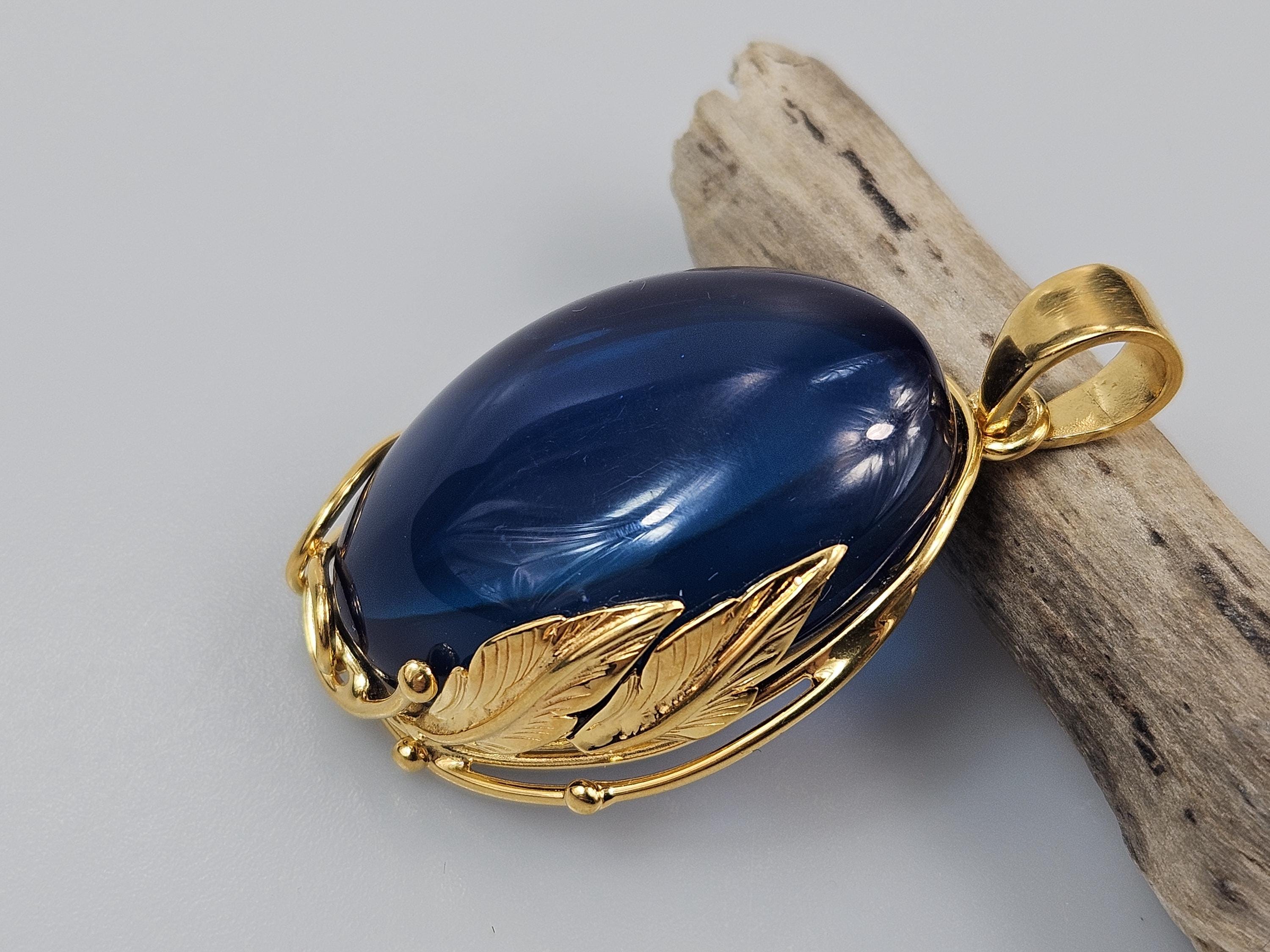 Collana In Ambra Blu Naturale Dei Caraibi Con Ciondolo - Lunghezza 66 Cm + 4,2 Cm - Perle Sfaccettate Fatte A Mano - Gioiello Elegante