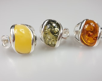 Adjustable Baltic Amber Ring, Sterling Silver 925, Small Gift