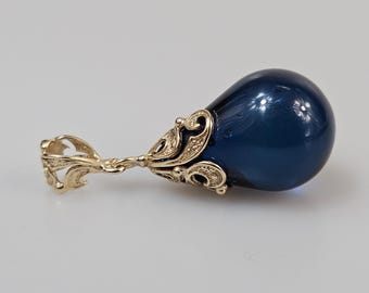 Blue Amber Pendant Sterling Silver 925, Handcrafted Gemstone Jewelry