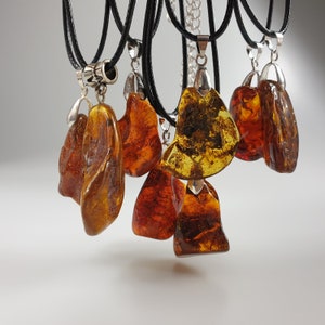Amber Pendant, Raw Baltic Amber Gemstone Amulet, Unisex Cabochon, Tiny Small Amber Pendant