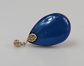 Blue Amber Sterling Silver 925 Pendant, Unique Handmade Jewelry for women