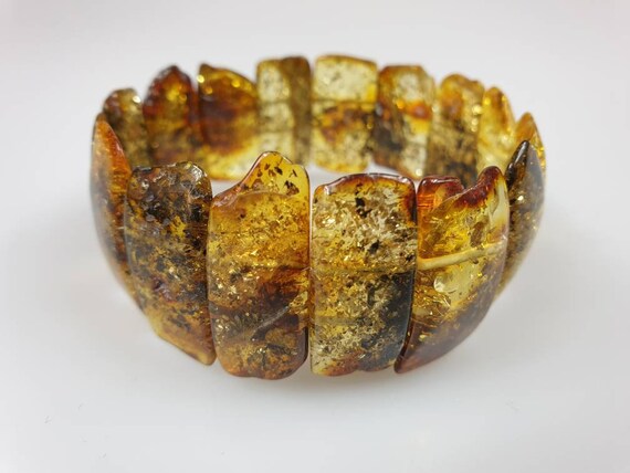 Natural Turquoise, Ombre, and Raw Amber Bracelet Set