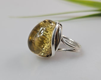 Anillo de ámbar, anillo de plata, ámbar báltico natural, anillos de ámbar de piedras preciosas. anillos Anillo de ámbar verde. Anillo ajustable. Pequeño regalo para ella.