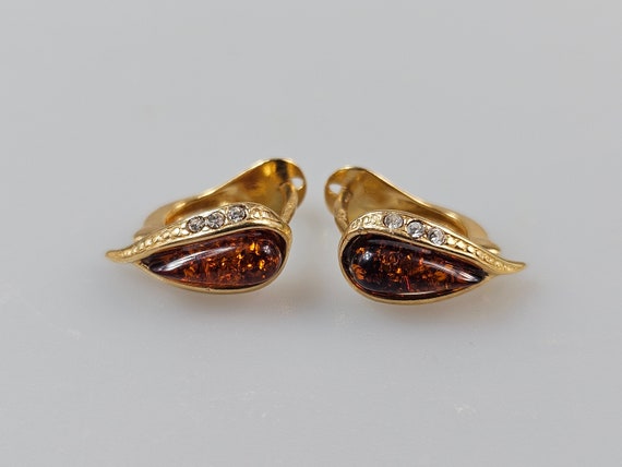 Boucles D'oreilles Clips En Argent 925 Avec Ambre - Occasion - Style Boucle