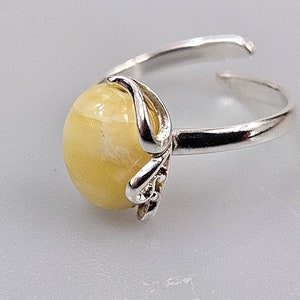 Adjustable Baltic Amber Ring: Sterling Silver Dainty Pinky Ring