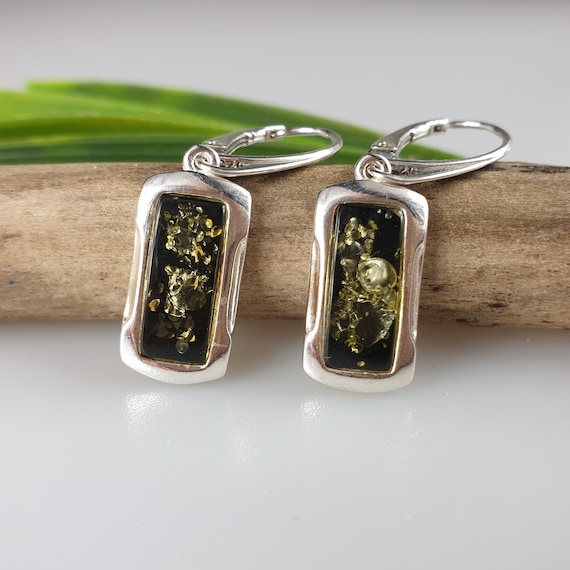 Baltic Amber Green Squared Earrings Baltic Amber Green Squared Earrings