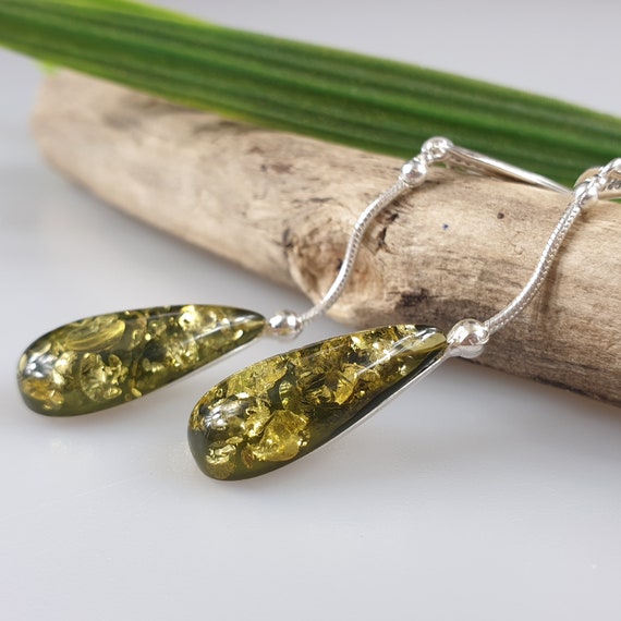 Green amber earrings sale