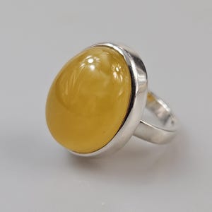 Amber Ring. White Amber Ring. Milky yellow adjustable size Sterling silver 925. Gift for her. Handmade jewelry. One size